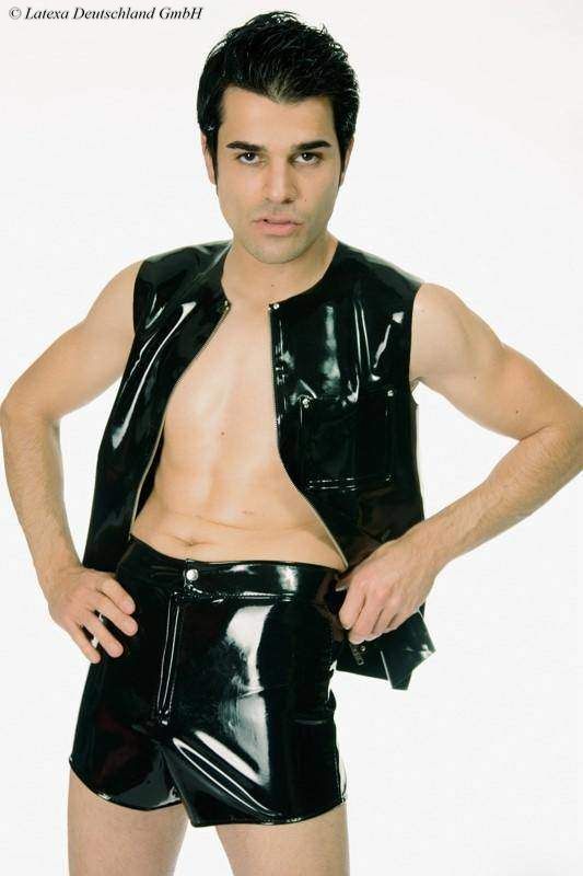 Latex Men's Hot Pants With Zipper And Snap Fastener