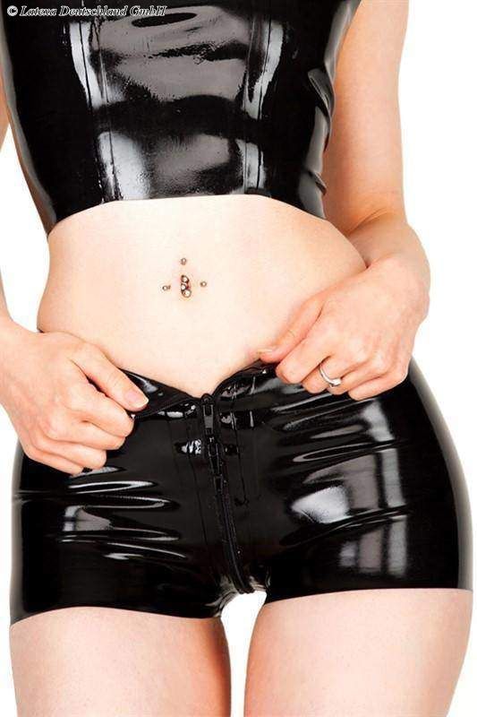 Latex Women's Hot pants with zipper