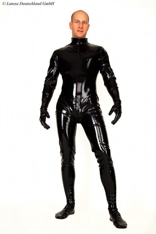 Latex Men's Catsuit With Gloves, Feet And Front Zipper