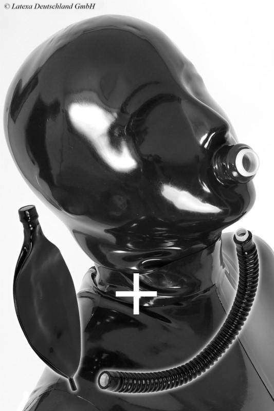 Latex Hood With Pipe And Rebreather Bag, Thick Latex