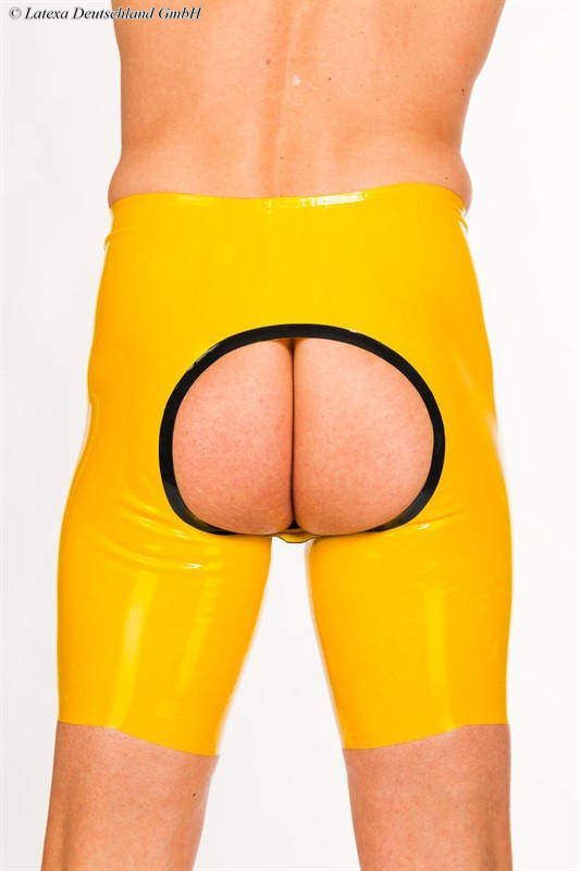 Latex Codpiece Bermuda Shorts With Open Back