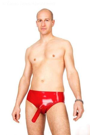 Latex Briefs With Penis Sheath With Open Tip And Zipper 