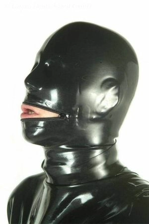 Latex Hood With Zipper For Mouth, Thick Latex