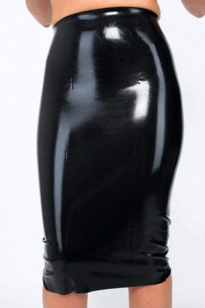 Latex Midi Skirt With Zipper And Slit 1185A