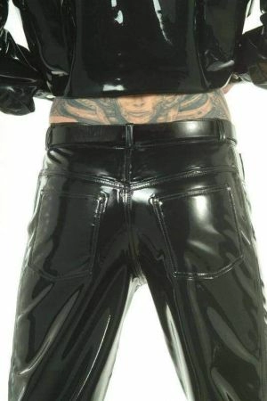 Latex Men's Jeans With Front And Back Pockets, Thick Latex 3003