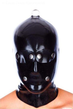 Latex Men's Hood With Patches And D-Ring, Thick Latex 3325